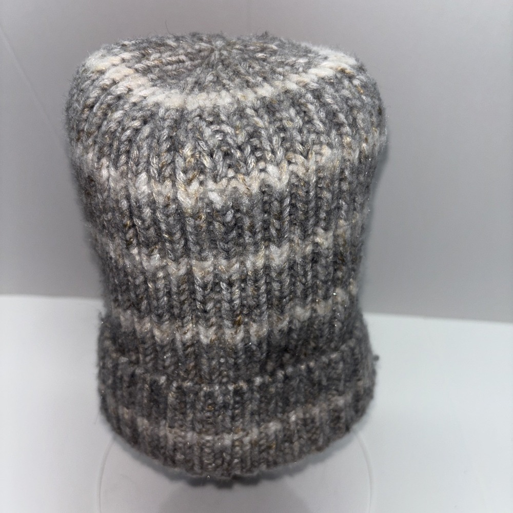 Time And Tru Women's Striped Knit Beanie Hat Med Gray Heather